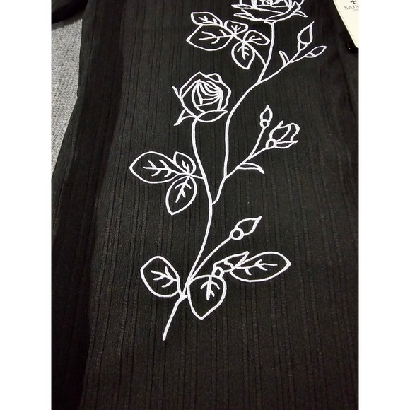 Saints Studio Mens Black Textured Rose Embroidered Button Down Shirt Size M - Picture 6 of 14